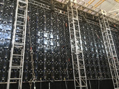 backstage big LED screen rigging
